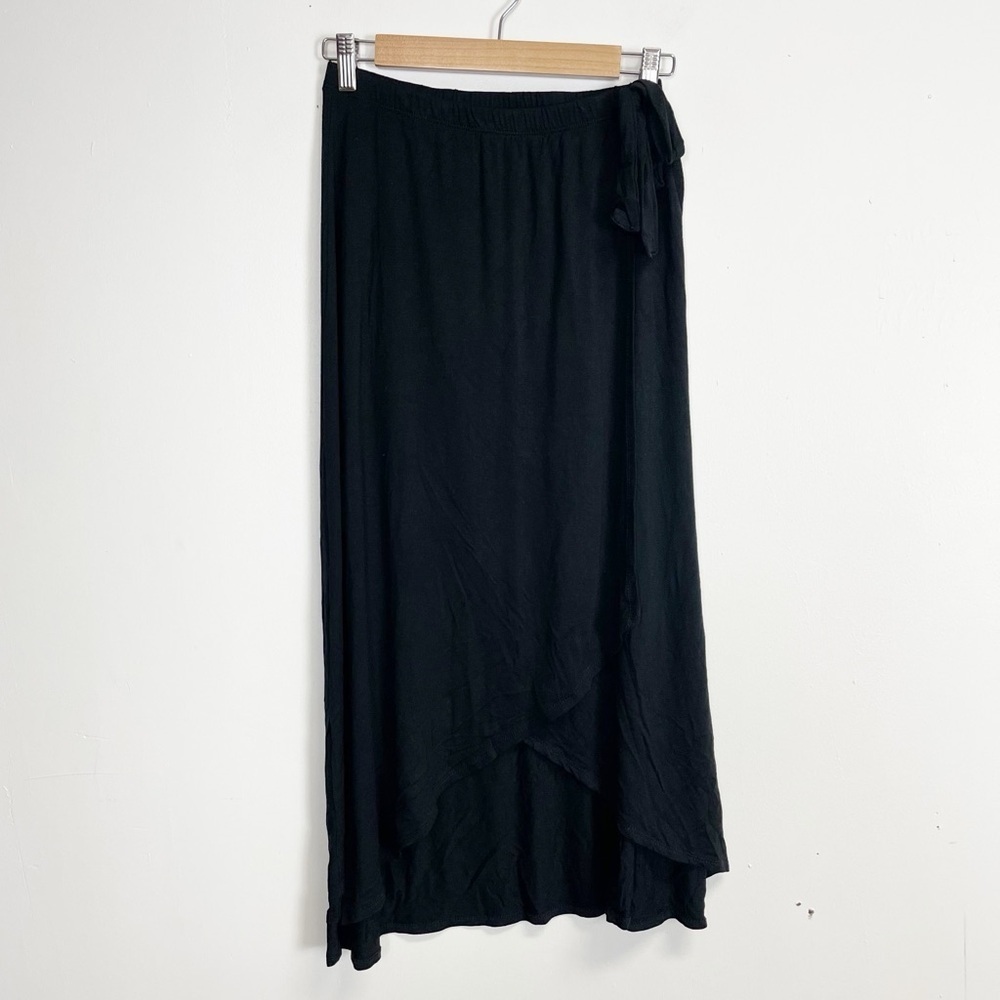 Loveappella Faux Wrap Skirt Women Size Small Black Stretch Rayon Blend NEW NWT